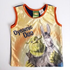 Vintage Y2K Shrek 2 Tank‎ Top Kids 4T Yellow Dynamic Duo Donkey Graphic Jersey